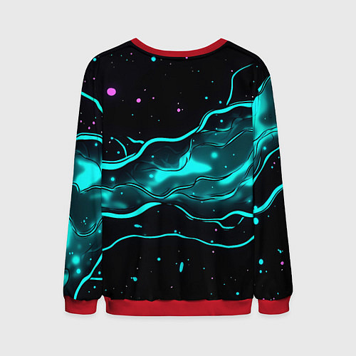 Мужской свитшот Голубые неоновые волны текстура / 3D-Красный – фото 2