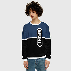 Свитшот мужской Sport сине-чёрный с полосой, цвет: 3D-белый — фото 2