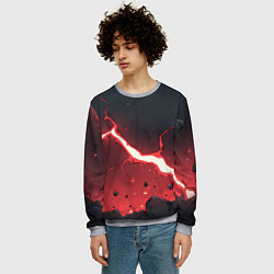 Свитшот мужской Красная молния на черной текстуре, цвет: 3D-меланж — фото 2