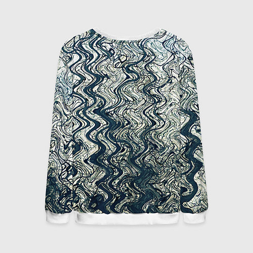 Мужской свитшот Бело-синий искажённые абстрактные линии / 3D-Белый – фото 2