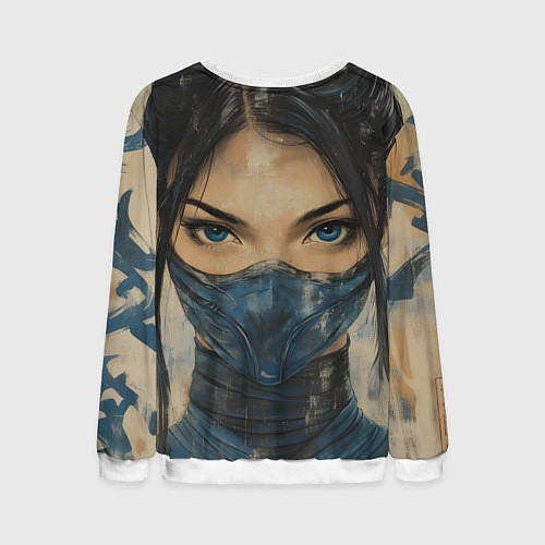 Мужской свитшот Портрет Китаны - Мортал комбат / 3D-Белый – фото 2