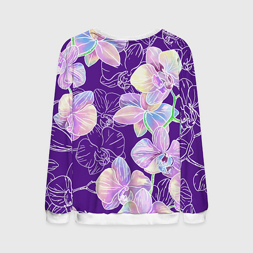 Мужской свитшот Японские акварельные орхидеи / 3D-Белый – фото 2