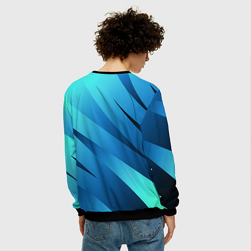 Мужской свитшот Сине-голубой абстрактные полосы / 3D-Черный – фото 4