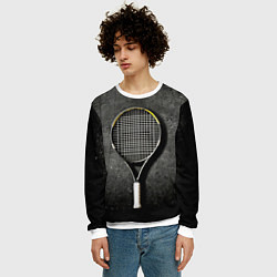 Свитшот мужской Теннисная ракетка на черном, цвет: 3D-белый — фото 2