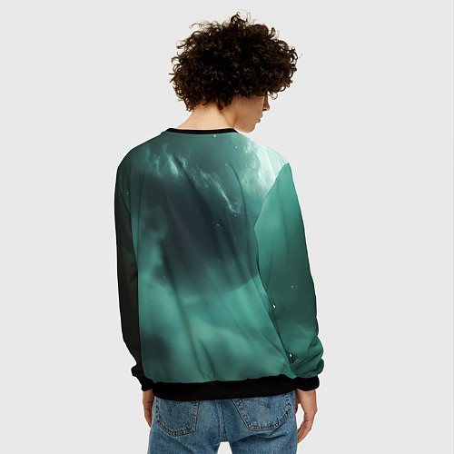 Мужской свитшот Космонавт скелет с зеленым светом / 3D-Черный – фото 4