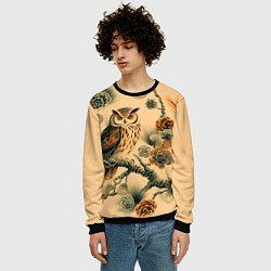 Свитшот мужской Сова на ветке сосны, цвет: 3D-черный — фото 2