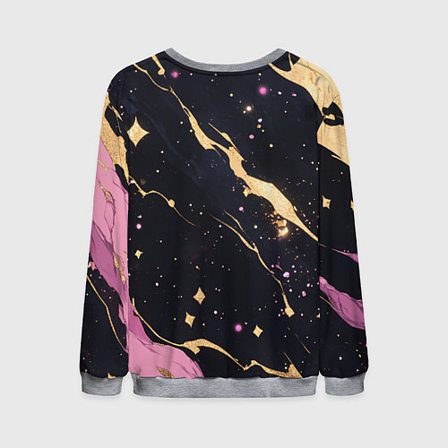 Мужской свитшот Золотые и розовые мазки на черной текстуре / 3D-Меланж – фото 2