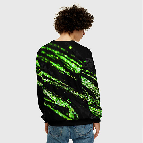 Мужской свитшот Зеленые блестки на черном / 3D-Черный – фото 4
