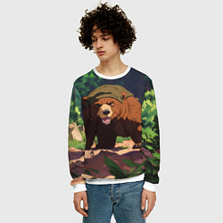 Свитшот мужской Бурый медведь в лесу, цвет: 3D-белый — фото 2