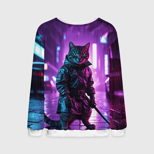 Мужской свитшот Котик с катаной / 3D-Белый – фото 2