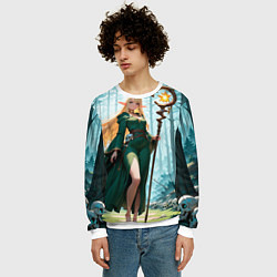 Свитшот мужской Эльфийская ведьма в лесу среди черепов, цвет: 3D-белый — фото 2