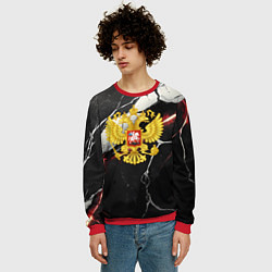 Свитшот мужской Герб России на объемной черной текстуре, цвет: 3D-красный — фото 2