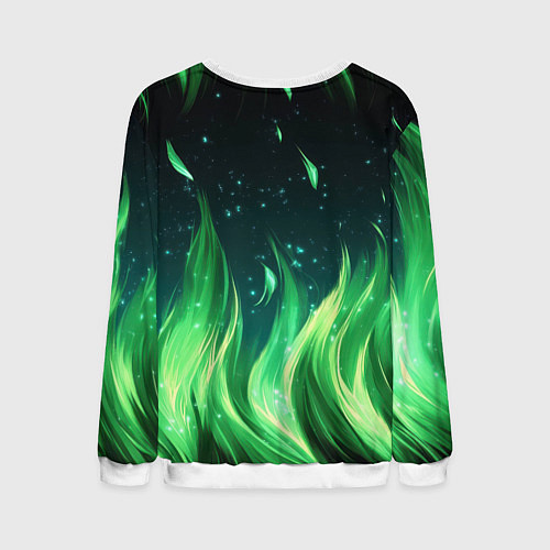 Мужской свитшот Россия на фоне зеленого огня / 3D-Белый – фото 2