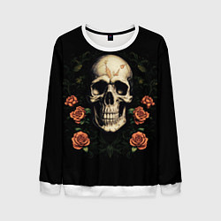 Свитшот мужской Череп в красных розах, цвет: 3D-белый