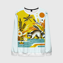 Мужской свитшот Енот у реки любуется цветами