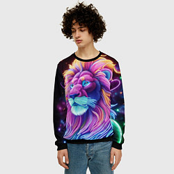 Свитшот мужской Космический неоновый лев - нейроарт фантазия, цвет: 3D-черный — фото 2