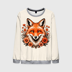 Свитшот мужской Japanese fox in flowers, цвет: 3D-меланж