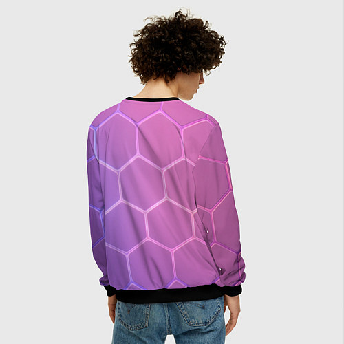 Мужской свитшот Розовые неоновые соты / 3D-Черный – фото 4