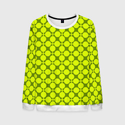 Свитшот мужской Желто зеленый неоновый узор ретро в горох, цвет: 3D-белый
