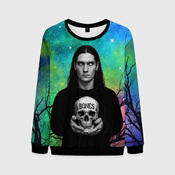 Свитшот мужской Bones без зрачков держит череп в руках, цвет: 3D-черный