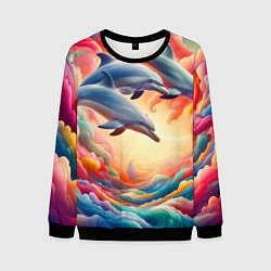 Мужской свитшот Три небесных дельфина - нейроарт фантазия