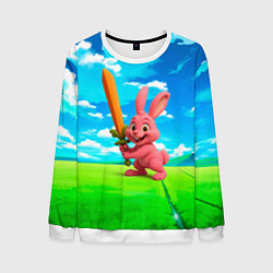 Мужской свитшот Розовый заяц с мечом из морковки