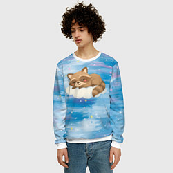 Свитшот мужской Милый енот спит на облаке, цвет: 3D-белый — фото 2