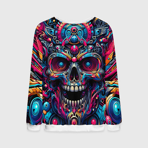 Мужской свитшот Colorful cyber skull - pattern / 3D-Белый – фото 2