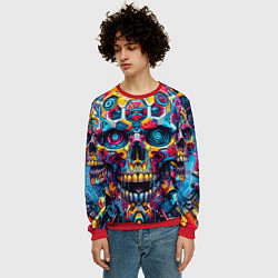 Свитшот мужской Кибер череп - нейроарт паттерн, цвет: 3D-красный — фото 2