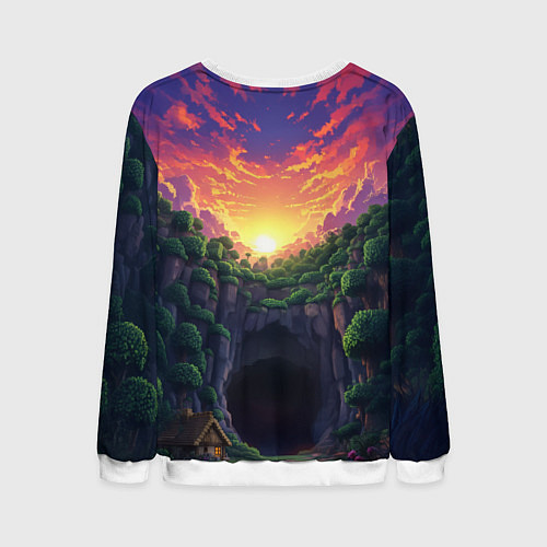 Мужской свитшот Дракон края и Стив - Майнкрафт арт / 3D-Белый – фото 2