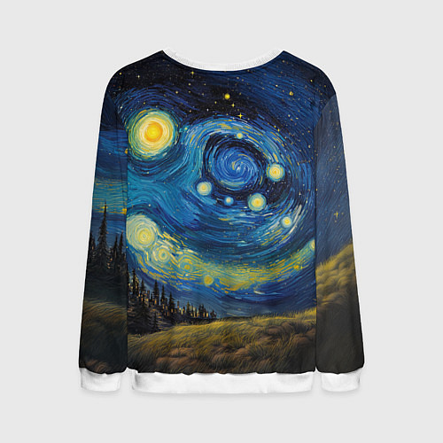 Мужской свитшот Звездная ночь - Тираннозавр / 3D-Белый – фото 2