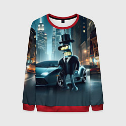 Свитшот мужской Бендер рядом с Ламборджини - неоновый Нью-Йорк, цвет: 3D-красный