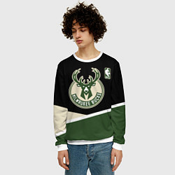 Свитшот мужской Милуоки Бакс - линии, цвет: 3D-белый — фото 2