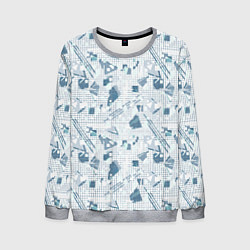 Свитшот мужской Мемфис синий с серым клетчатый геометрический узор, цвет: 3D-меланж