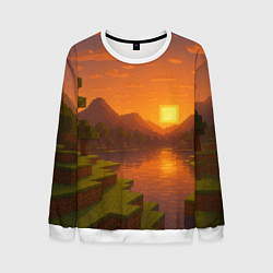 Свитшот мужской Закат - Minecraft, цвет: 3D-белый