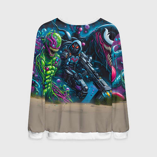 Мужской свитшот Пантерёнок крутой скейтбордист на фоне граффити / 3D-Белый – фото 2