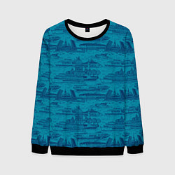 Свитшот мужской Корюшка пошла по Неве на синем фоне, цвет: 3D-черный