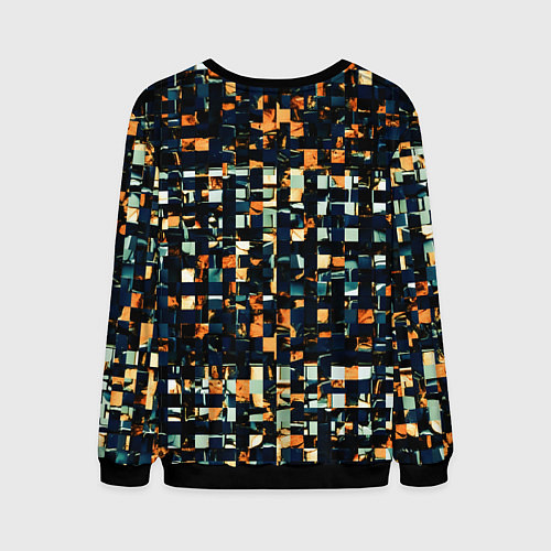 Мужской свитшот Тёмный синий с оранжевым кубики абстракция / 3D-Черный – фото 2