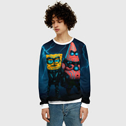 Свитшот мужской Спанч Боб и Патрик киберпанк, цвет: 3D-белый — фото 2