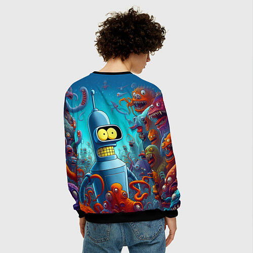 Мужской свитшот Робот-сгибальщик Бендер среди монстров - нейроарт / 3D-Черный – фото 4