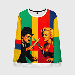 Свитшот мужской Чарли Чаплин против Мэрилин Монро поп-арт, цвет: 3D-белый