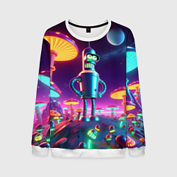 Свитшот мужской Ночёвка Бендера на планете светящихся гигантских г, цвет: 3D-белый