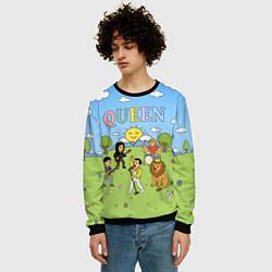 Свитшот мужской Queen мультяшный стиль на поляне, цвет: 3D-черный — фото 2