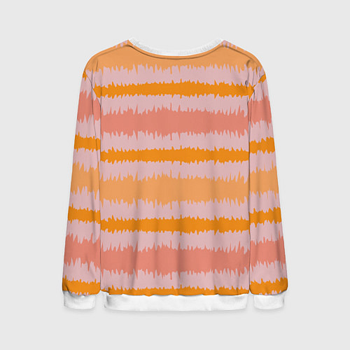 Мужской свитшот Полосы зигзагообразные оранжево-розовые / 3D-Белый – фото 2