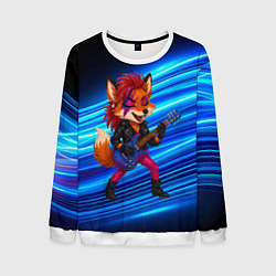 Мужской свитшот Лиса в косухе и гитарой - рок звезда