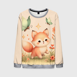 Свитшот мужской Лиса и мотыльки, цвет: 3D-меланж
