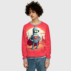 Свитшот мужской Робот-сгибальщик Бендер супермен - коллаба, цвет: 3D-меланж — фото 2
