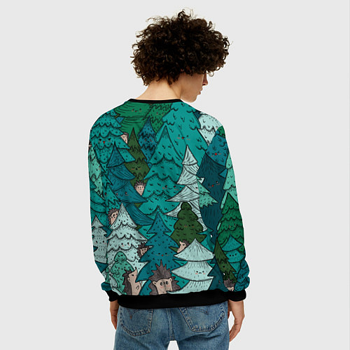 Мужской свитшот Ежи в еловом лесу / 3D-Черный – фото 4