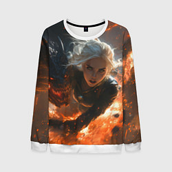 Мужской свитшот Цири и дракон в огне