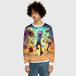 Свитшот мужской Рик Санчес убегает от монстров, цвет: 3D-белый — фото 2